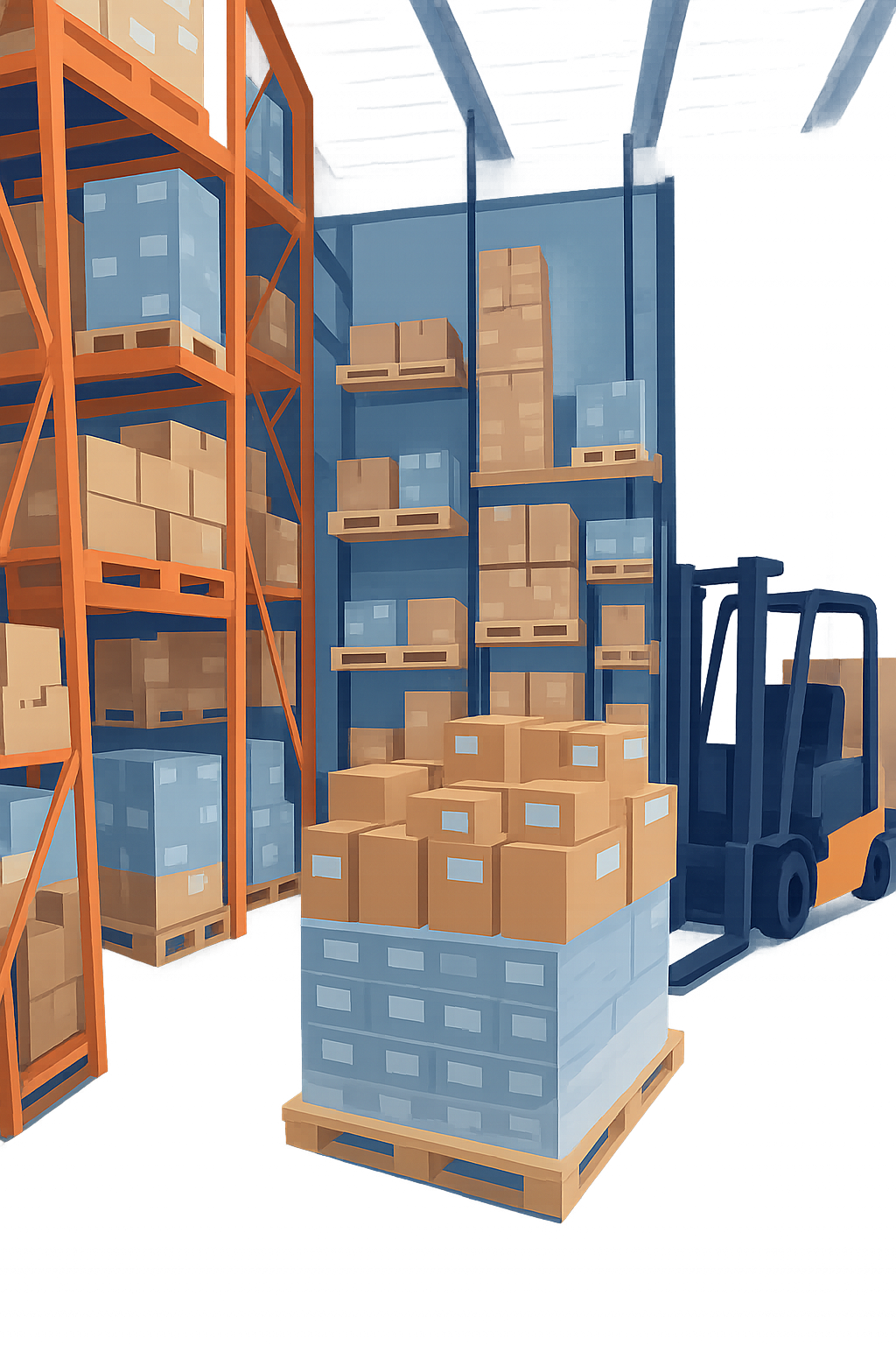 B2B Fulfilment warehouse with pallets and forklift