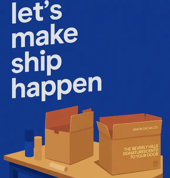 Beyond Beauty Club shipping boxes printed with “Let’s make ship happen”
